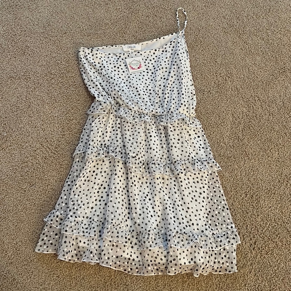 NWT Peach Love Black & White Polka Dotted Size Small Ruffled tiered with 1 strap